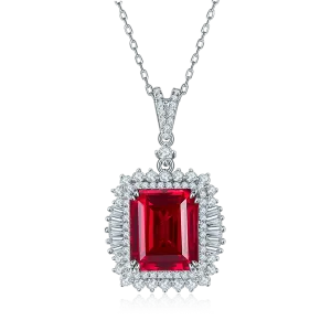 Emerald cut lab grown gemstones pendant necklace