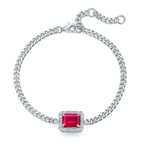 Emerald cut lab grown ruby bracelet