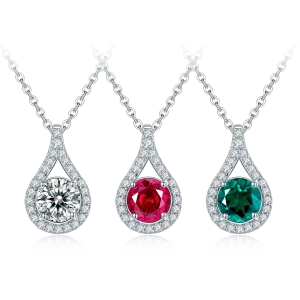 Round cut lab grown gemstones pendant necklace
