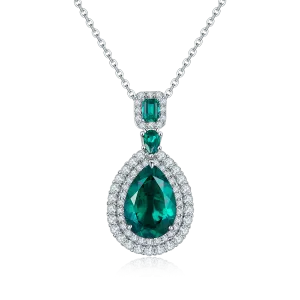 Pear cut lab grown gemstones pendant necklace