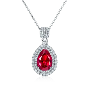 Pear cut lab grown gemstones pendant necklace