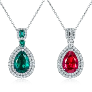 Pear cut lab grown gemstones pendant necklace