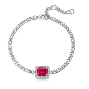 Emerald cut lab grown ruby bracelet